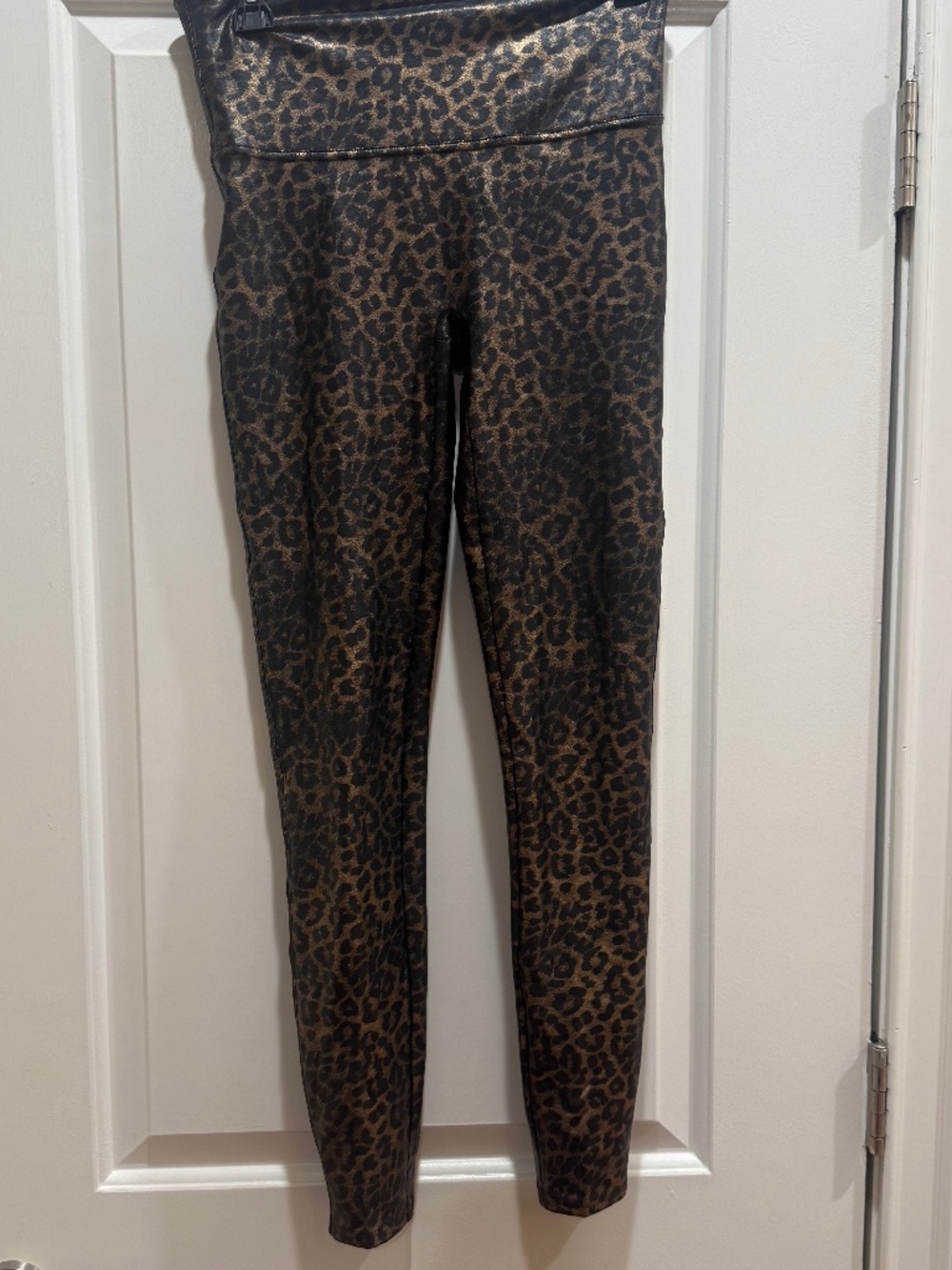 SPANX Faux Leather Leopard Print Leggings  (Size L)